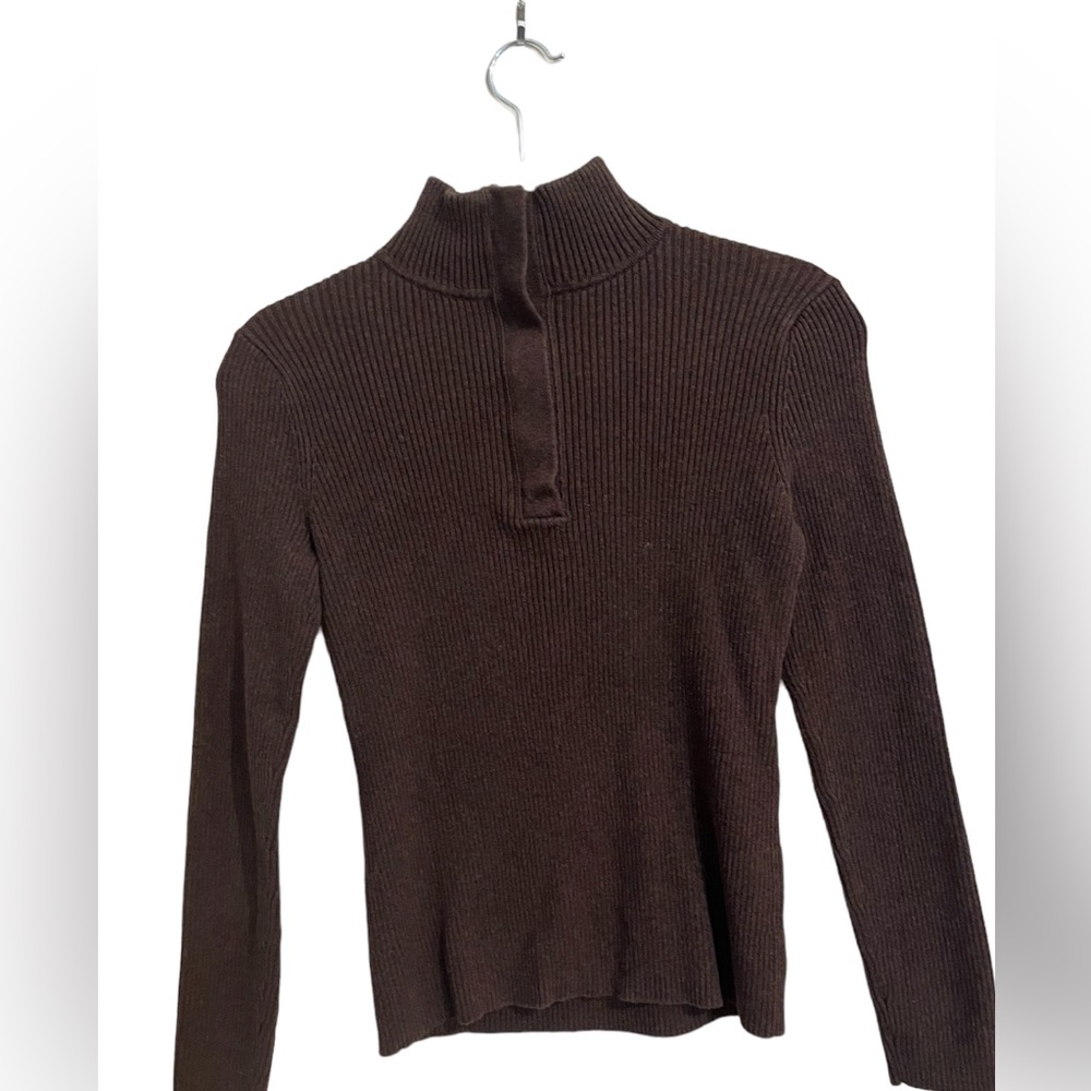 Dark Brown Cardigan with Gold Zipper, High Quality Material.